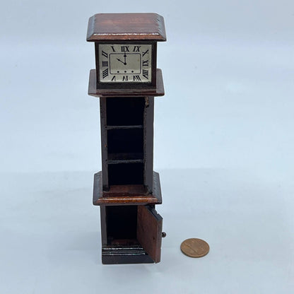 Vintage Dollhouse Furniture Handmade Wood Grandfather Clock 1.25 x 6” TF4