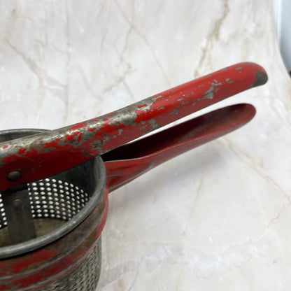 Vintage Kitchen - Red Enamel Potato Rice Ricer Masher - 1950's TC9