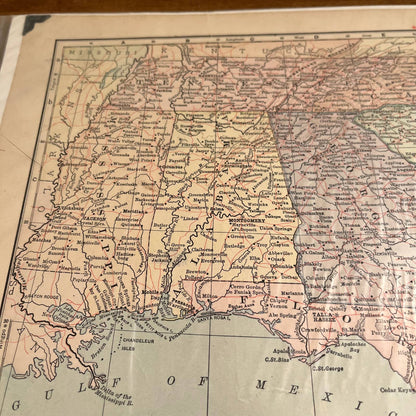 Antique 1903 Map of SOUTHERN STATES USA Color 10 x 12” FL5