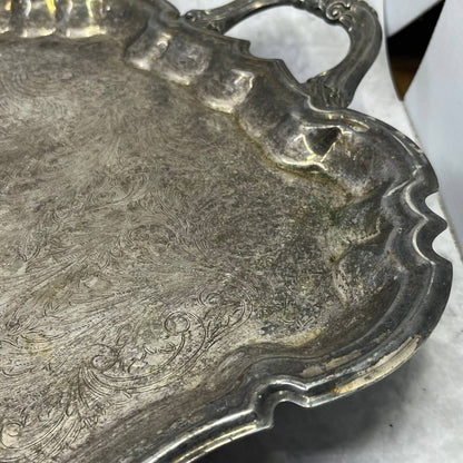Antique F.B. Rogers Silver Co. Chippendale Footed Etched Serving Tray 13x19 TJ4