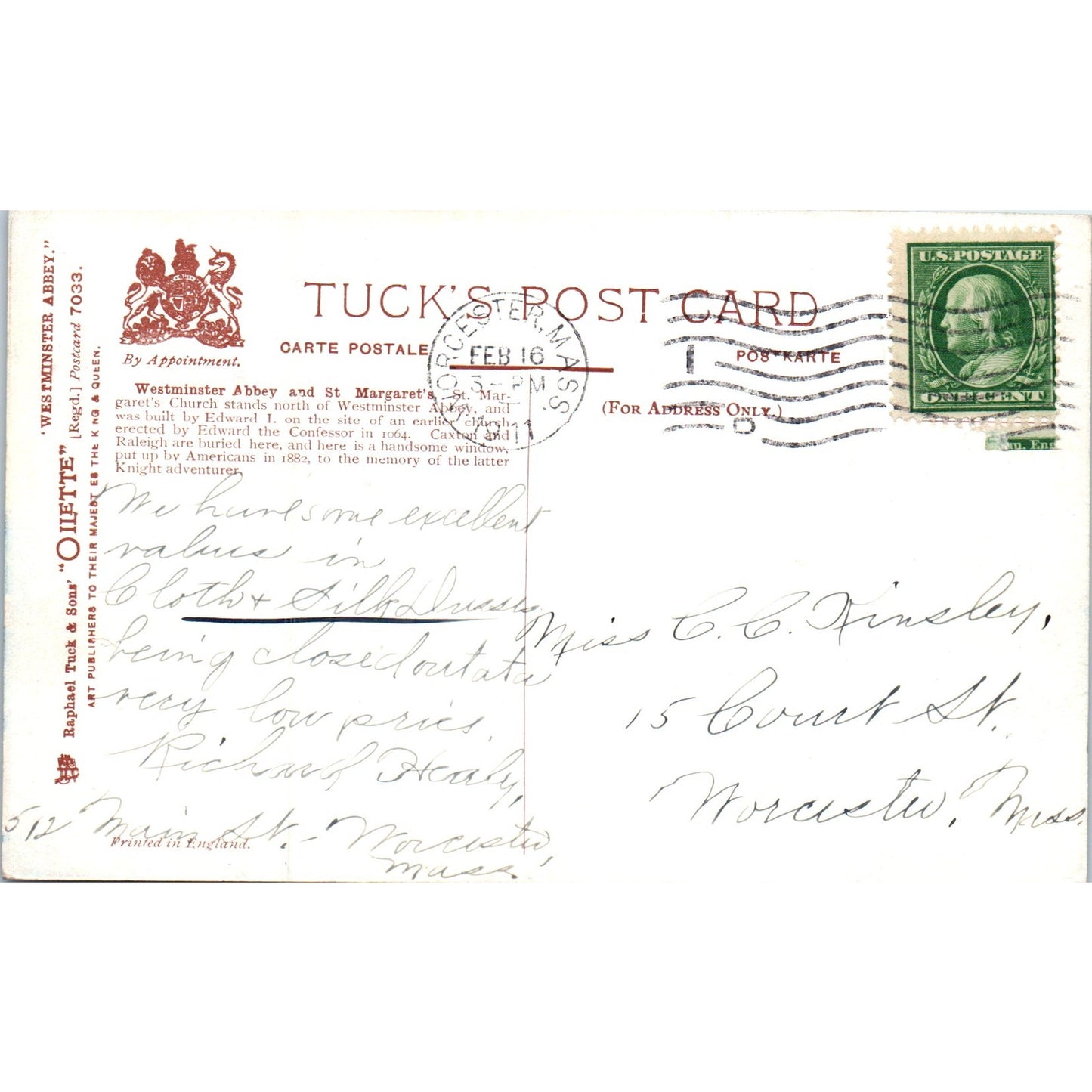 Westminster Abbey St. Margarets 1911 Raphael Tuck Oilette Postcard P3-2