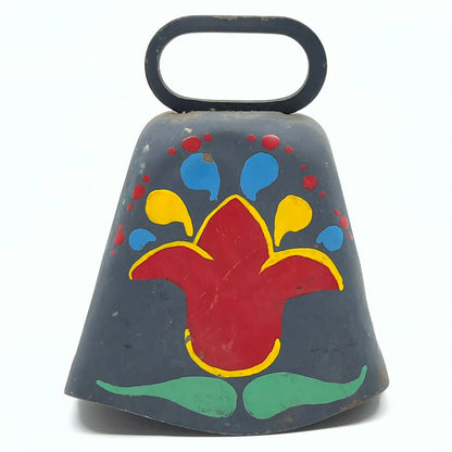 Vintage Pennsylvania Dutch Folk Art Hand Painted Cowbell Floral KAY TG2-5