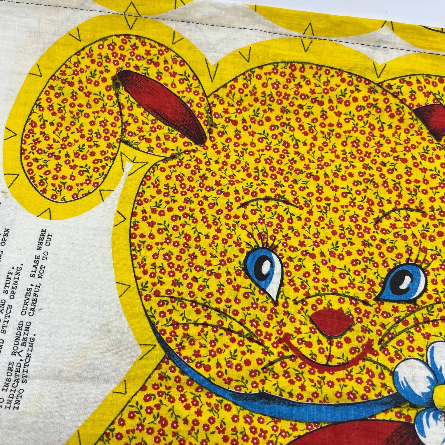 1960s Honey Bunny Yellow Calico Toy Doll Pillow Cut Sew Stuff Fabric Panel TH6