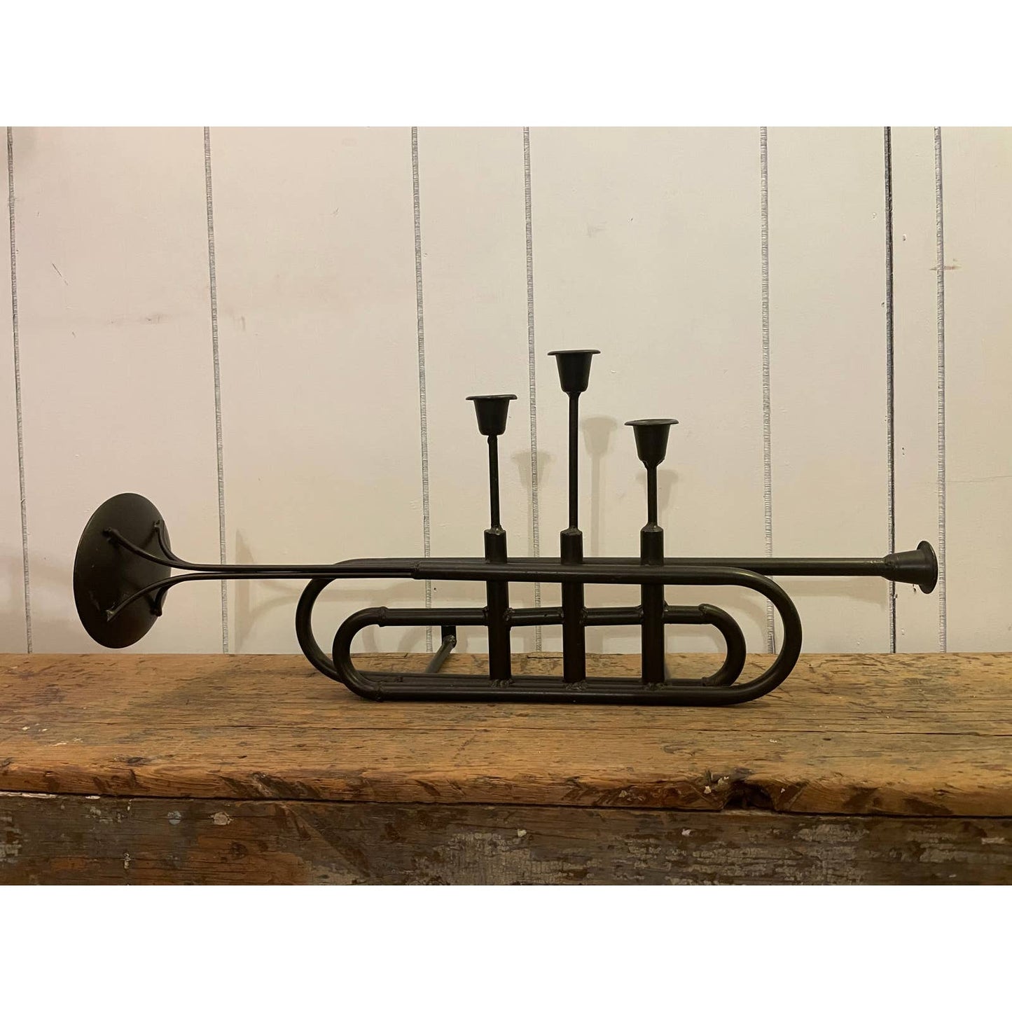 Vintage Trumpet Instrument Wall Art Candelabra Candle Holder
