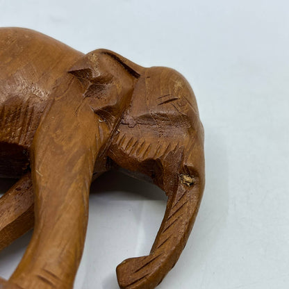 Vintage Carved Solid Teak Wood Good Luck Elephant Statue 4" Thailand TH7