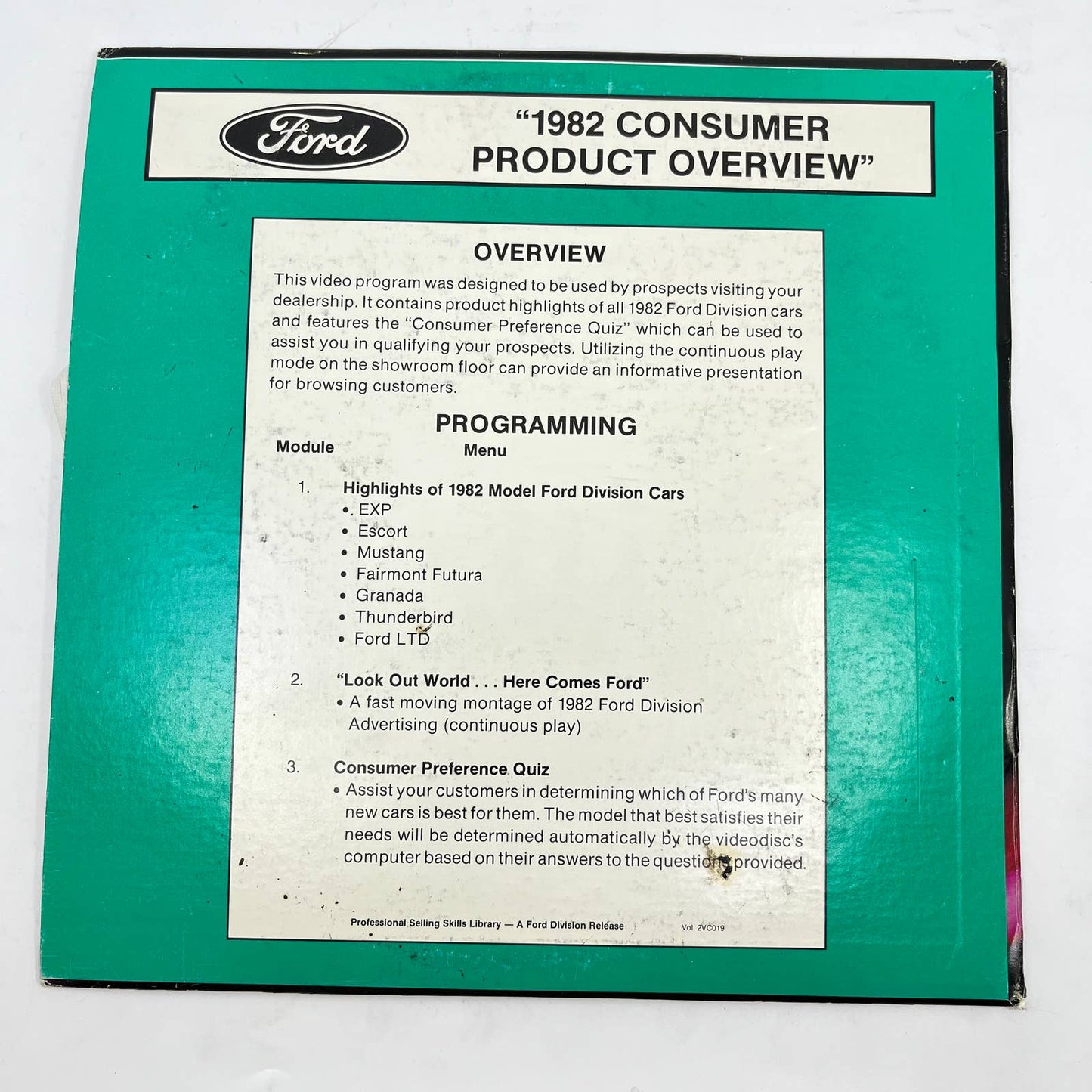 1982 Ford Promo Laserdisc Laser Disc Consumer Product Overview Mustang LTD TA3
