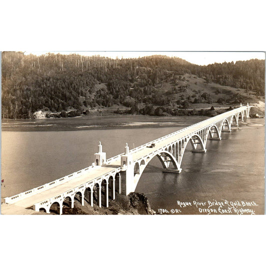 Rogue River Bridge at Gold Beach Oregon Coast Highway RPPC Postcard TK1-P1