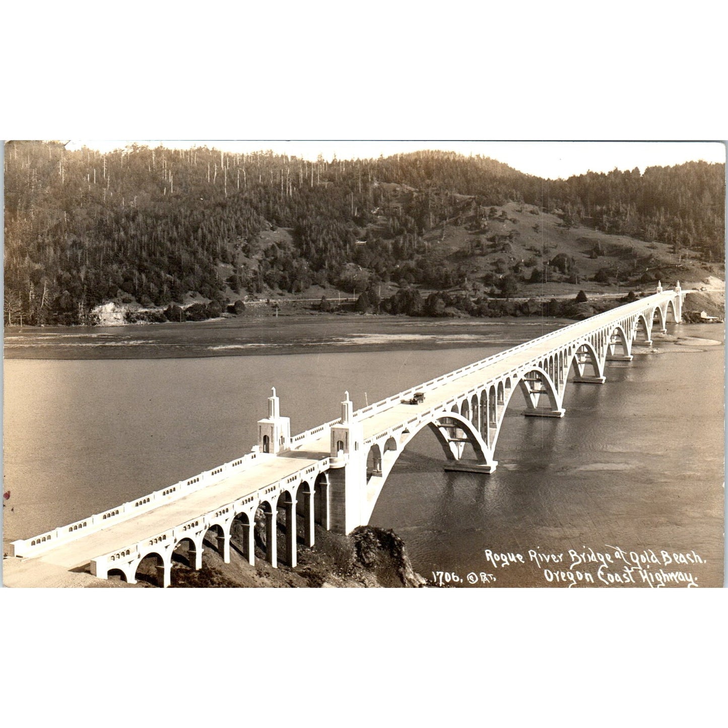 Rogue River Bridge at Gold Beach Oregon Coast Highway RPPC Postcard P3-3