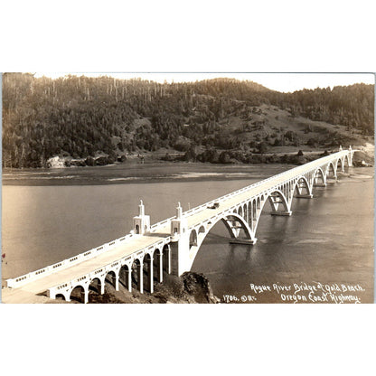 Rogue River Bridge at Gold Beach Oregon Coast Highway RPPC Postcard P3-3