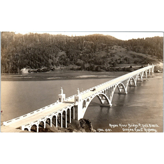 Rogue River Bridge at Gold Beach Oregon Coast Highway RPPC Postcard P3-3