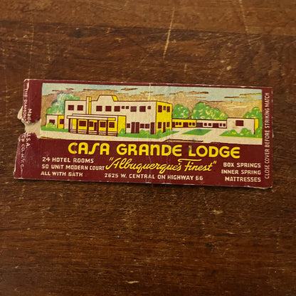 Casa Grande Lodge Hwy Route 66 Advertising Matchbook Cover SB3-M3