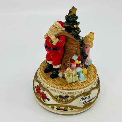 1990s Girl Peeking at Santa Behind Xmas Tree Music Box Oh Christmas Tree TC1