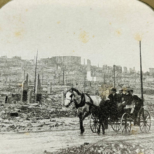 1906 Stereoview Card View of San Francisco Earthquake Wreckage from Nobb Hill