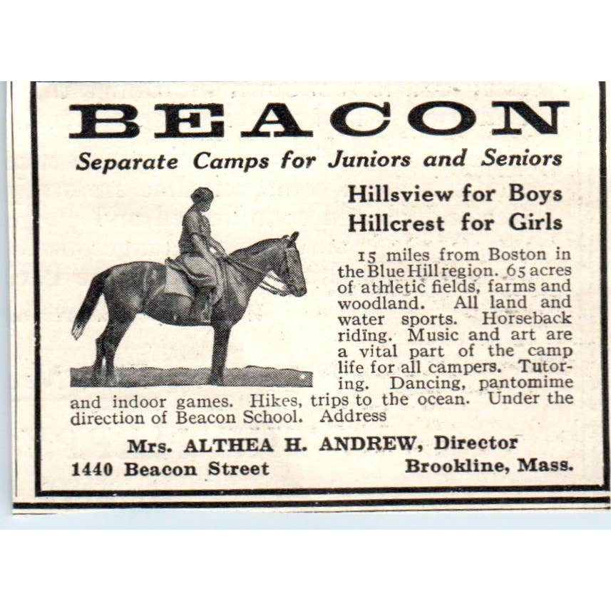 c1920 Harper's Magazine Ad - Beacon Camps Althea H. Andrew Brookline MA EA3-2