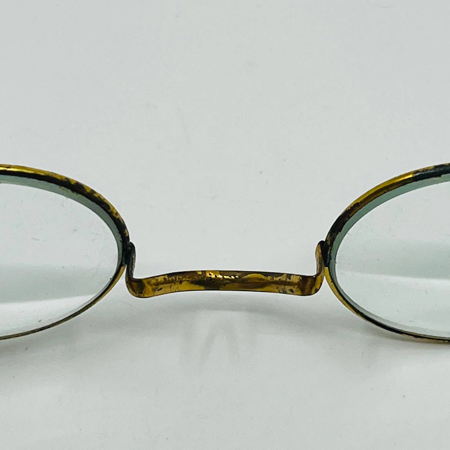 Antique 1800s Eyeglasses Gold Tone Oval Frame Cable Arms