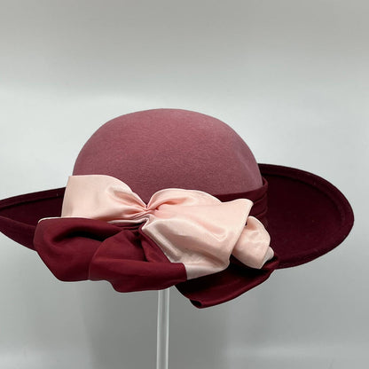 Vintage Cranberry Doeskin Felt 100% Wool Hat Geo W. Bollman & Co. Pink Bow HB1