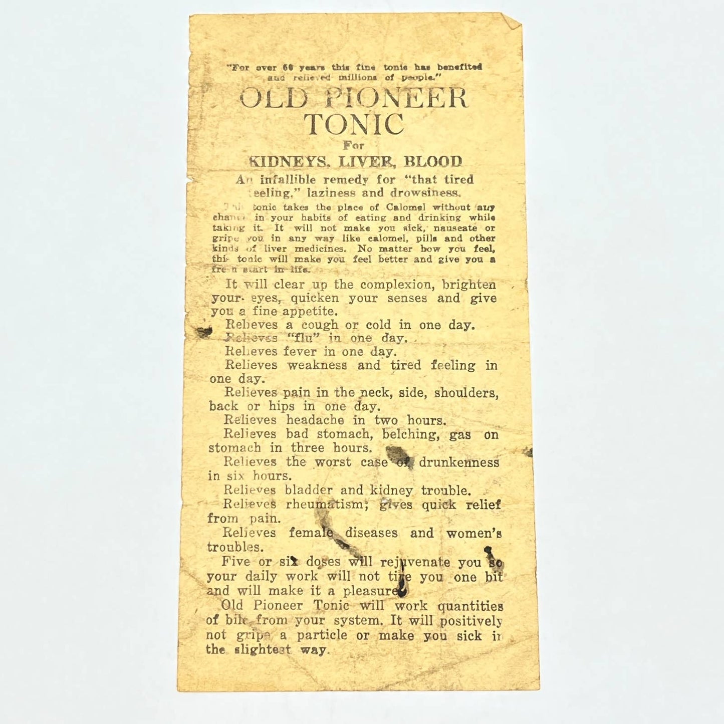 c1900 Old Pioneer Tonic Quackery Coupon Prosperity Drug Co Prosperity SC AC3