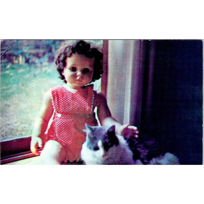 Jewell's Dolls - Ideal Doll With Live Cat Original Postcard PB9