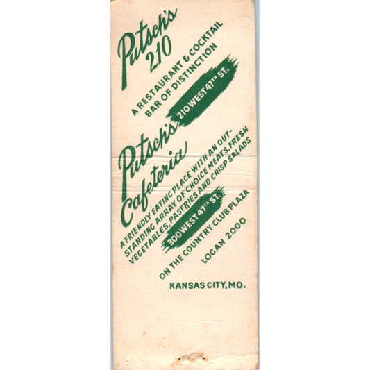 Putsch's 210 Restaurant Kansas City MO Advertising Matchbook Cover SA9-M3