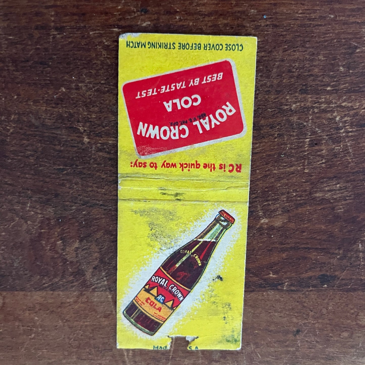 Royal Crown RC Cola Best By Taste Test Advertising Matchbook Cover MM11-7