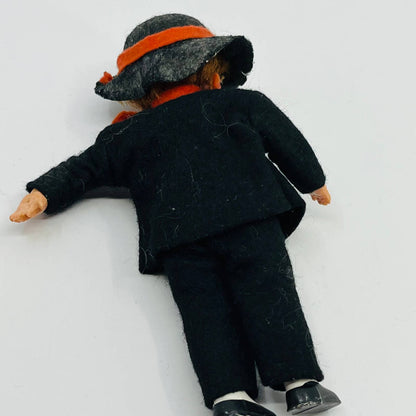 Antique German Boy Doll Brown Hair Blue Eyes & Felt Suit 5.5” Hard Plastic TE1