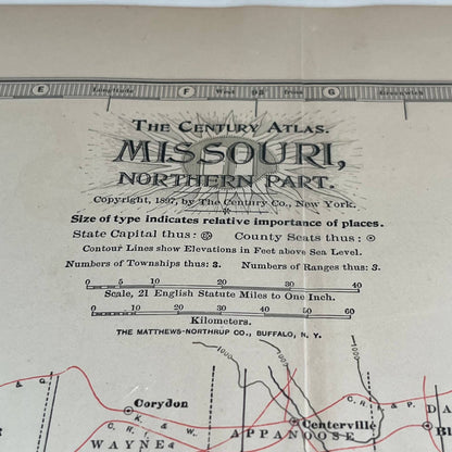 Antique 1897 The Century Atlas Map of MISSOURI SET OF 2 Engraved 12.5 x 17 FL5