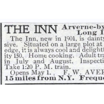 The Inn Arverne By the Sea Long Island F.W. Avery NY - 1903 Original Ad TJ7-S9