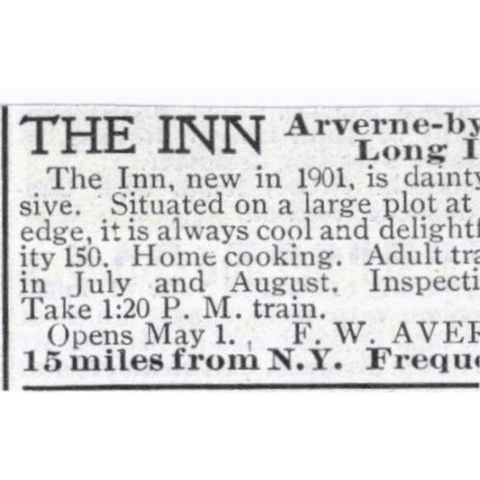 The Inn Arverne By the Sea Long Island F.W. Avery NY - 1903 Original Ad TJ7-S9