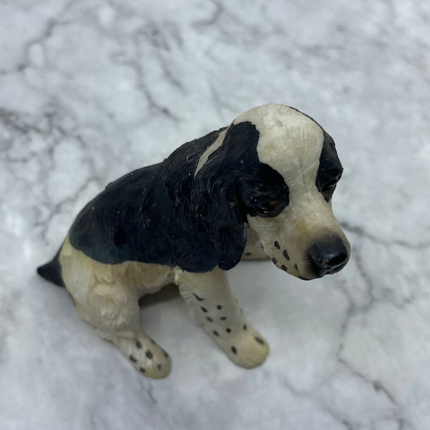 Vintage Hand Painted Cast Resin Springer Cocker Spaniel Dog Figurine 3” TE2