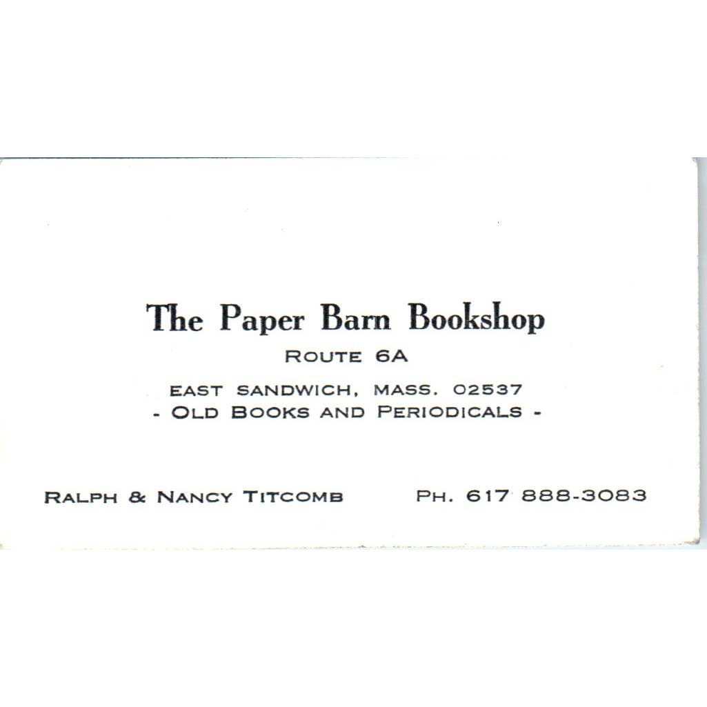 Business Card The Paper Barn Bookshop East Sandwich MA Ralph & Nancy Titcomb SE5