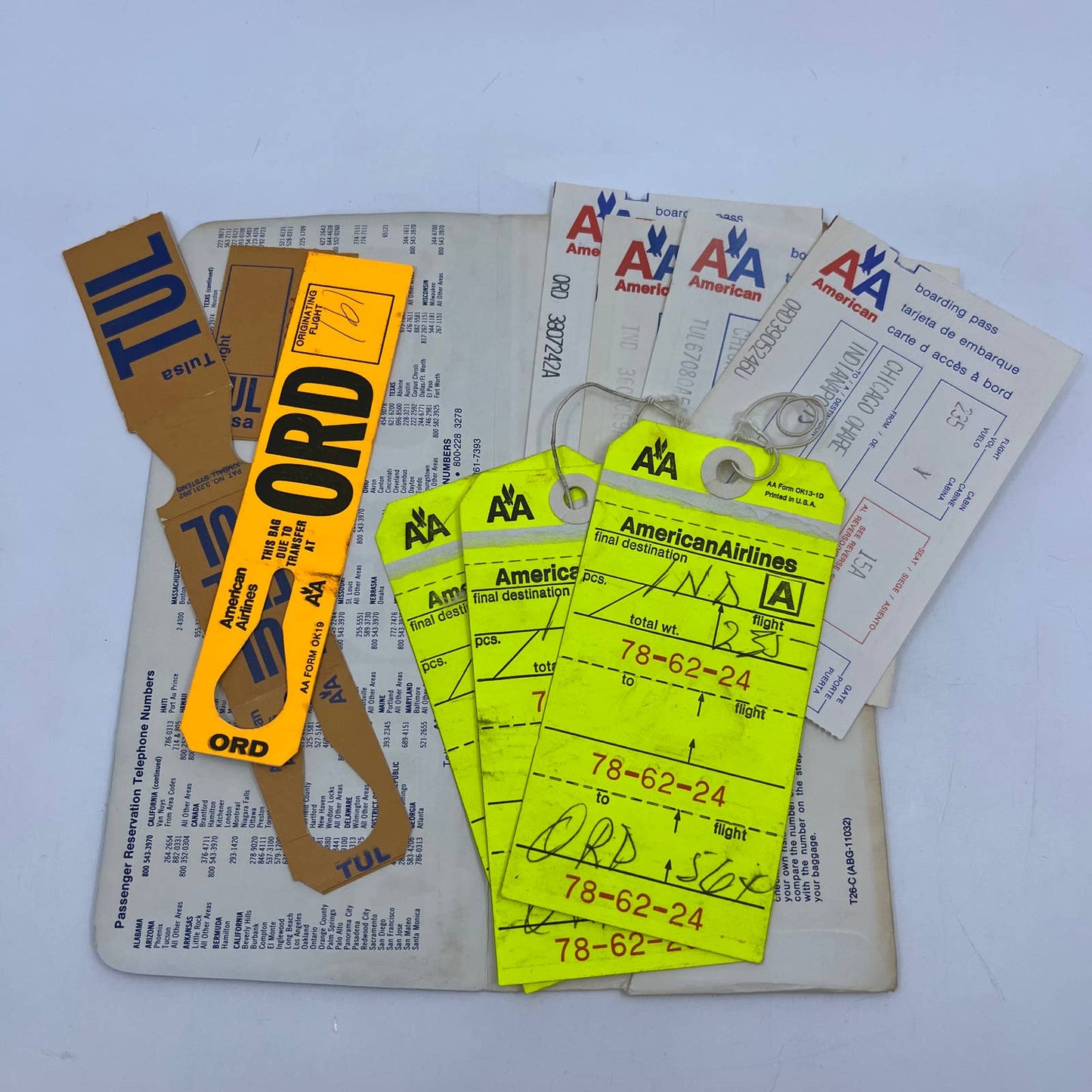 1970s American Airlines Boarding Passes Envelope/Passenger Stubs Bag Tags AC8-2