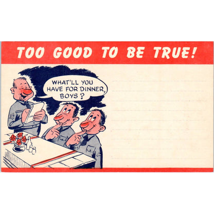 WW2 Too Good To Be True! Army Life No.107 Hager-Overback Comic Postcard TK1-26