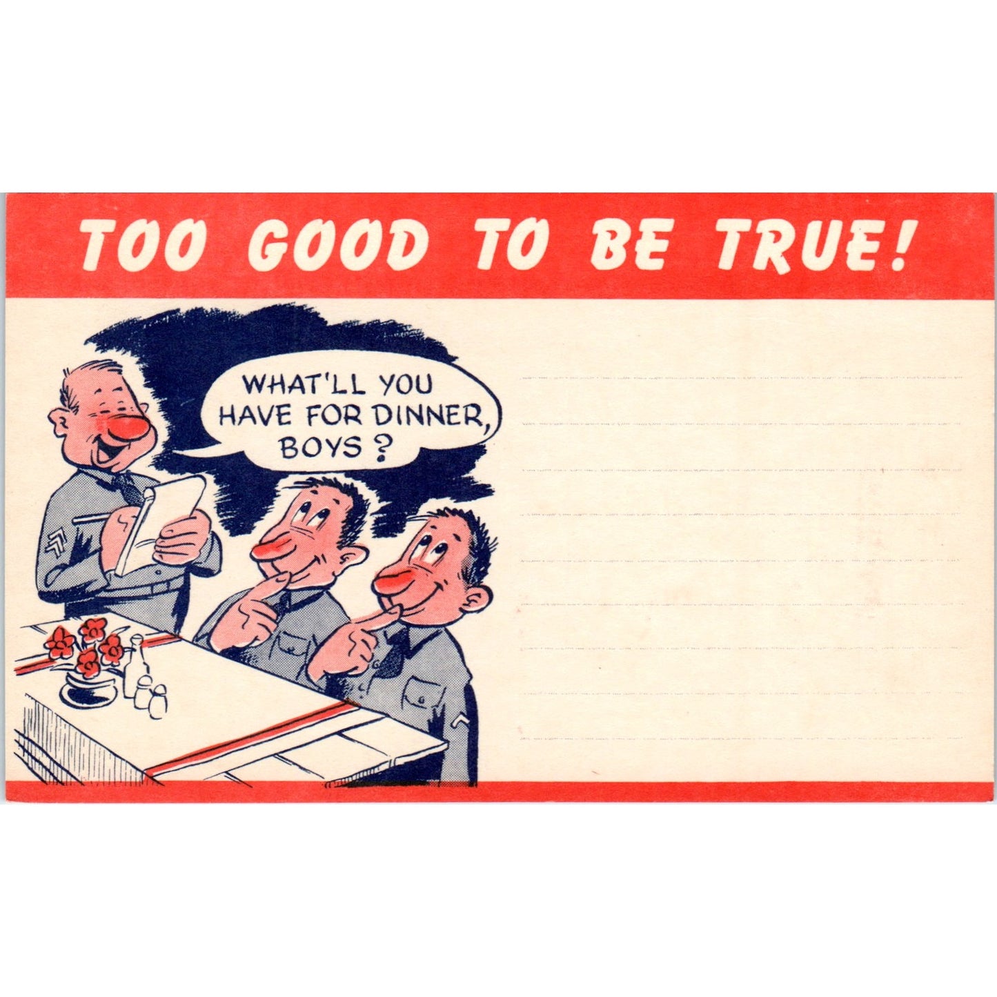 WW2 Too Good To Be True! Army Life No.107 Hager-Overback Comic Postcard P2-11