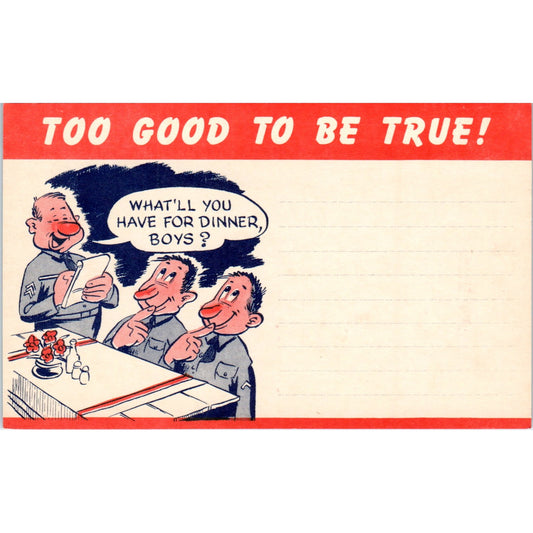 WW2 Too Good To Be True! Army Life No.107 Hager-Overback Comic Postcard P2-11