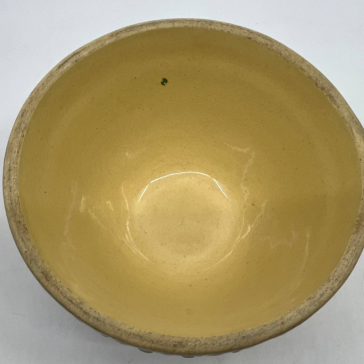 Vintage McCoy Yellow Ware Blue Pink Striped Mixing Bowl 5” Pie Crust Rim TH5