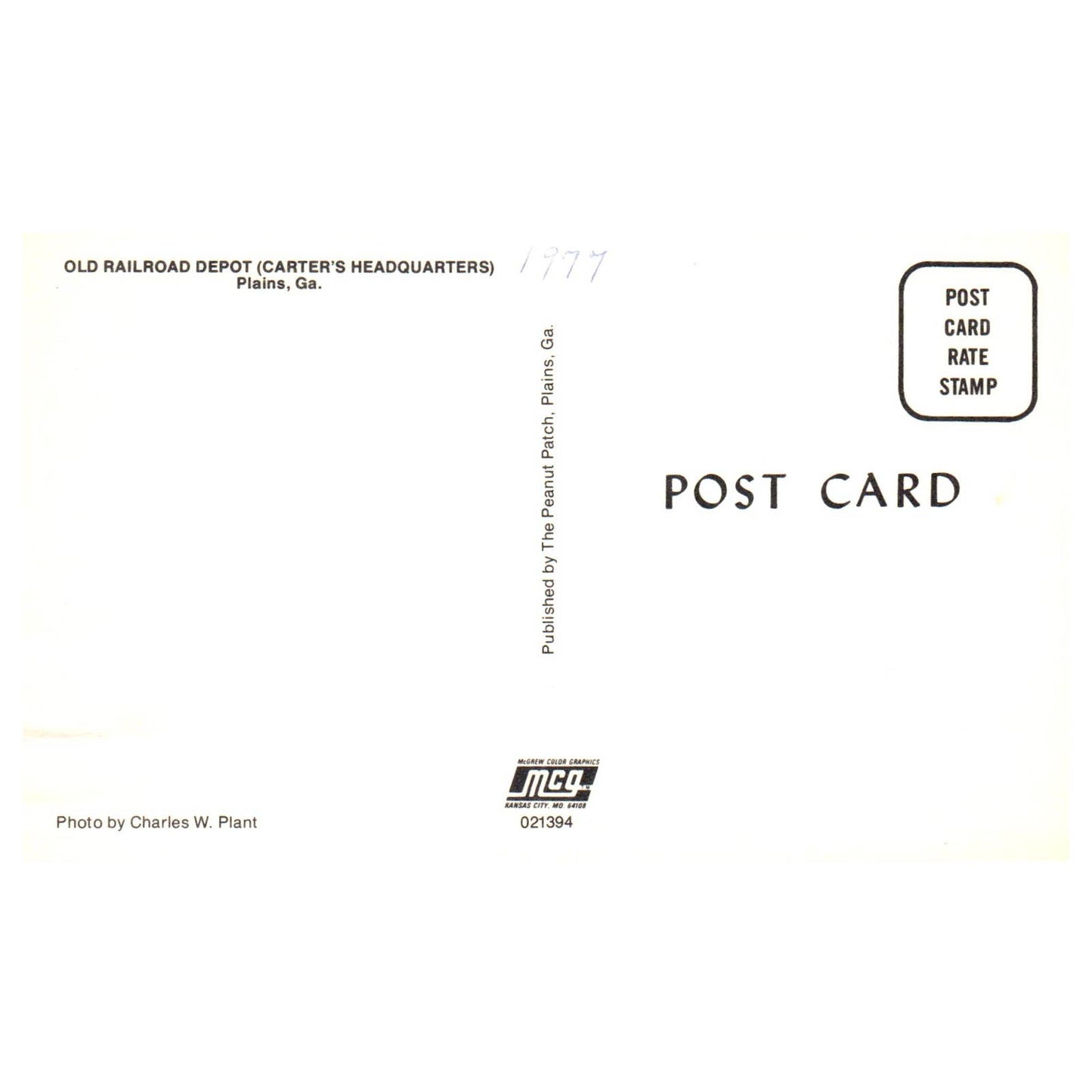 Vintage Postcard - Carter's Headquarters Old Railroad Depot Plains GA 1977 AD9