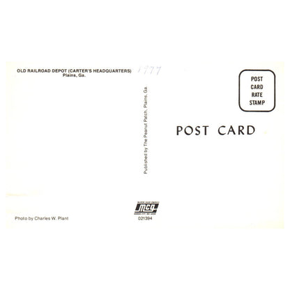 Vintage Postcard - Carter's Headquarters Old Railroad Depot Plains GA 1977 AD9