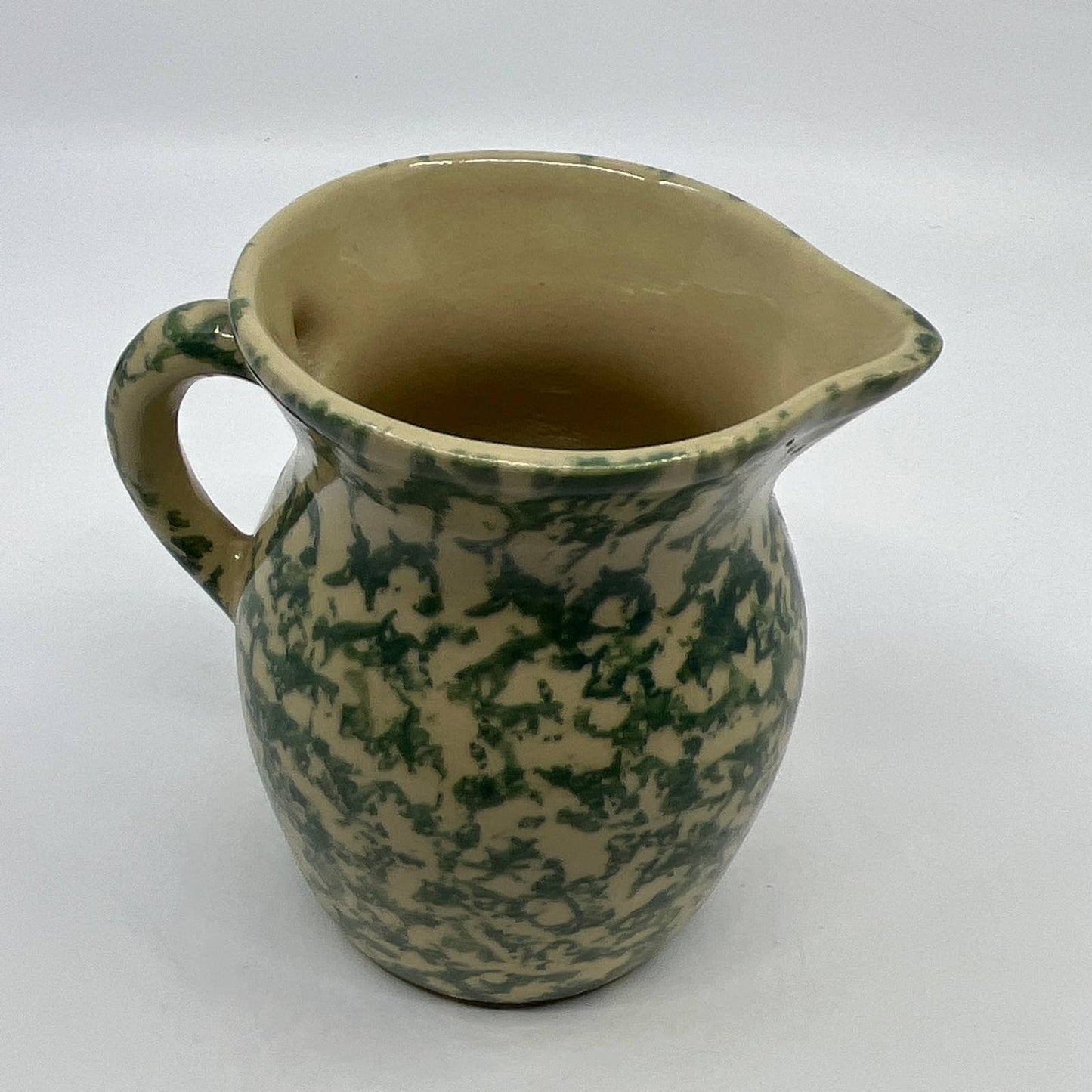 Robinson Ransbottom Green Spongeware Pitcher RRP Roseville 1 Pt 4.5” TH5-1