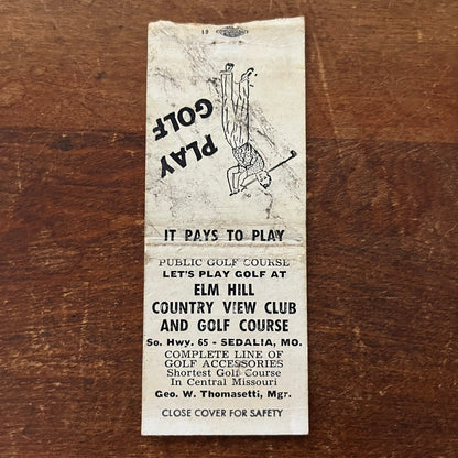 Golf Elm Hill Country View Club Kansas City Advertising Matchbook Cover MM11-6