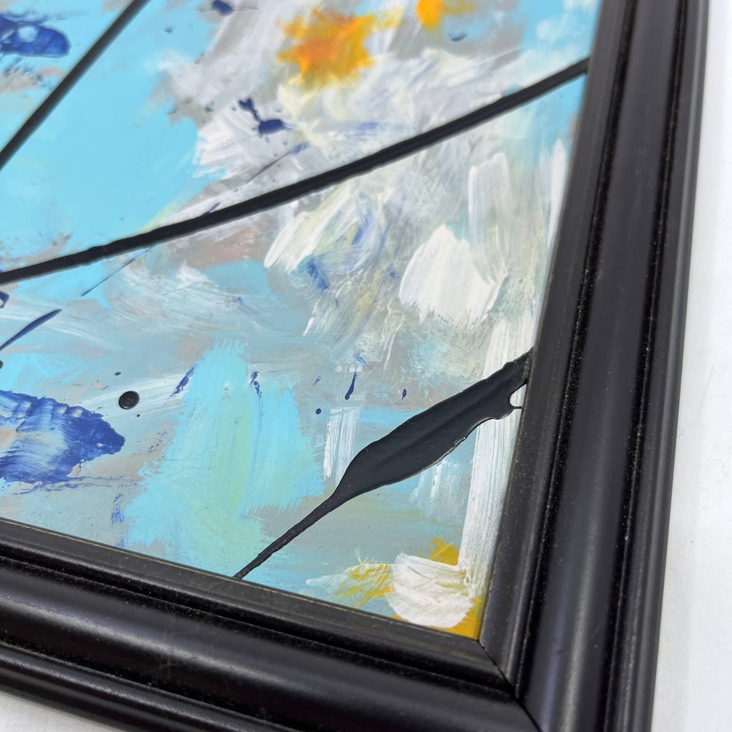 Framed Original Abstract Art Painting "Picture Window" Acrylic on Glass 9x11 TI5