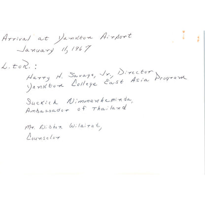 Sukich Nimmanahaeminda Thai Ambassador Yankton Airport 1967 Photo TK1-P5