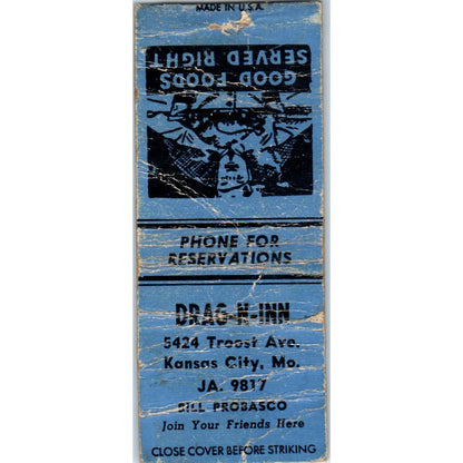 Drag-N-Inn Kansas City MO Advertising Matchbook Cover MM9-4