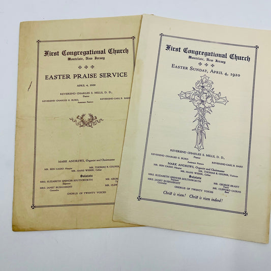 1920 Lot of 2 First Congregational Church Montclair NJ Easter Programs L4-3