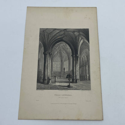 1836 Original Art Engraving Wells Cathedral View of the Lady Chapel AC6