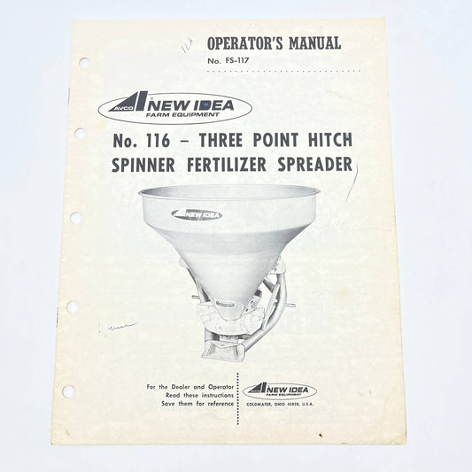 Original 1975 New Idea Manual FS-117 116 3 Point Hitch Spinner Fertilizer TB9-3