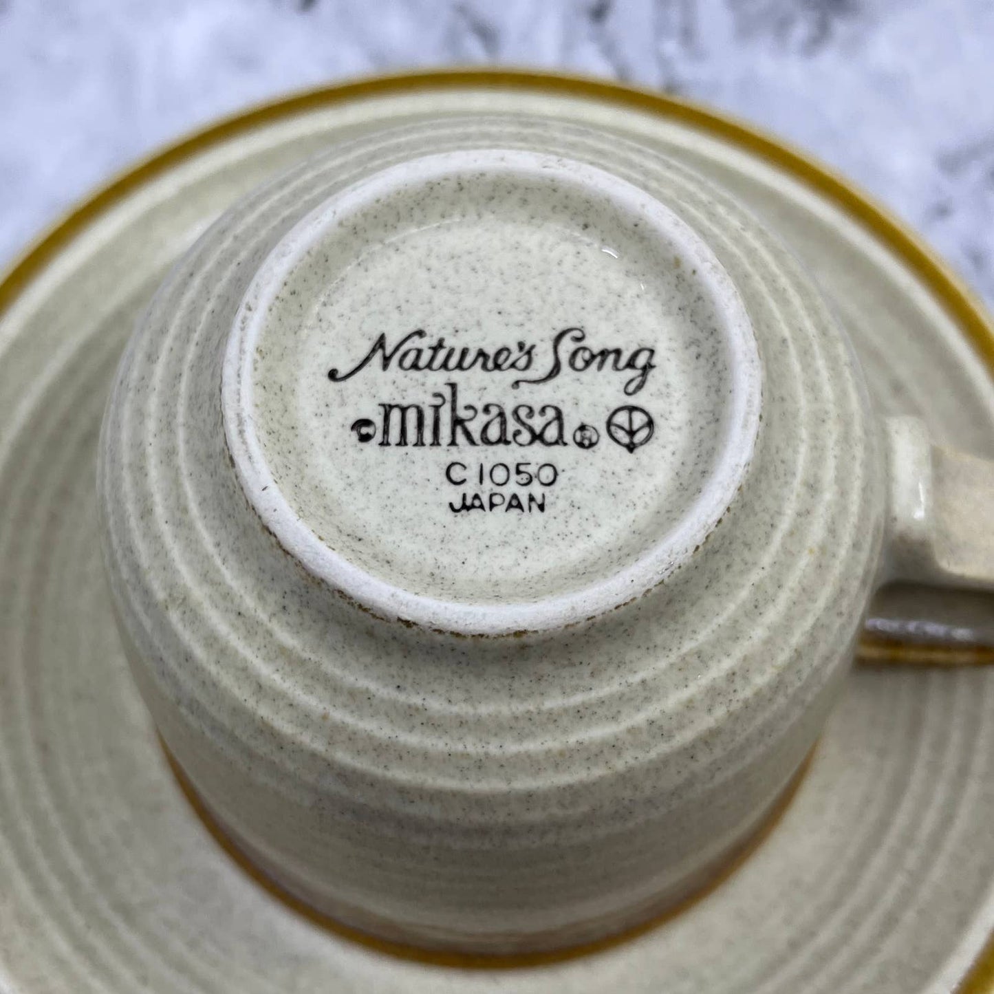 Vintage Mikasa Nature's Song Coffee Cup and Saucer Brown Stoneware C1050 TJ5