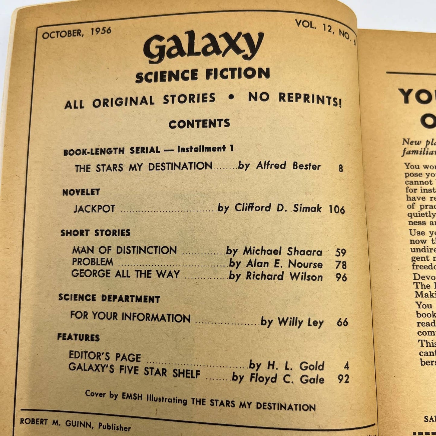 Galaxy Science Fiction Alfred Bester Clifford Simak Michael Shaara Oct 1956 TC1