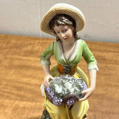 Vintage Enesco Retro Porcelain Figure of Lady with Basket of Grapes 8” TA5