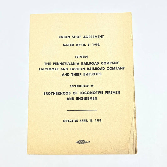 1952 Pennsylvania Railroad and Baltimore & Eastern RR Union Shop Agreement AB7