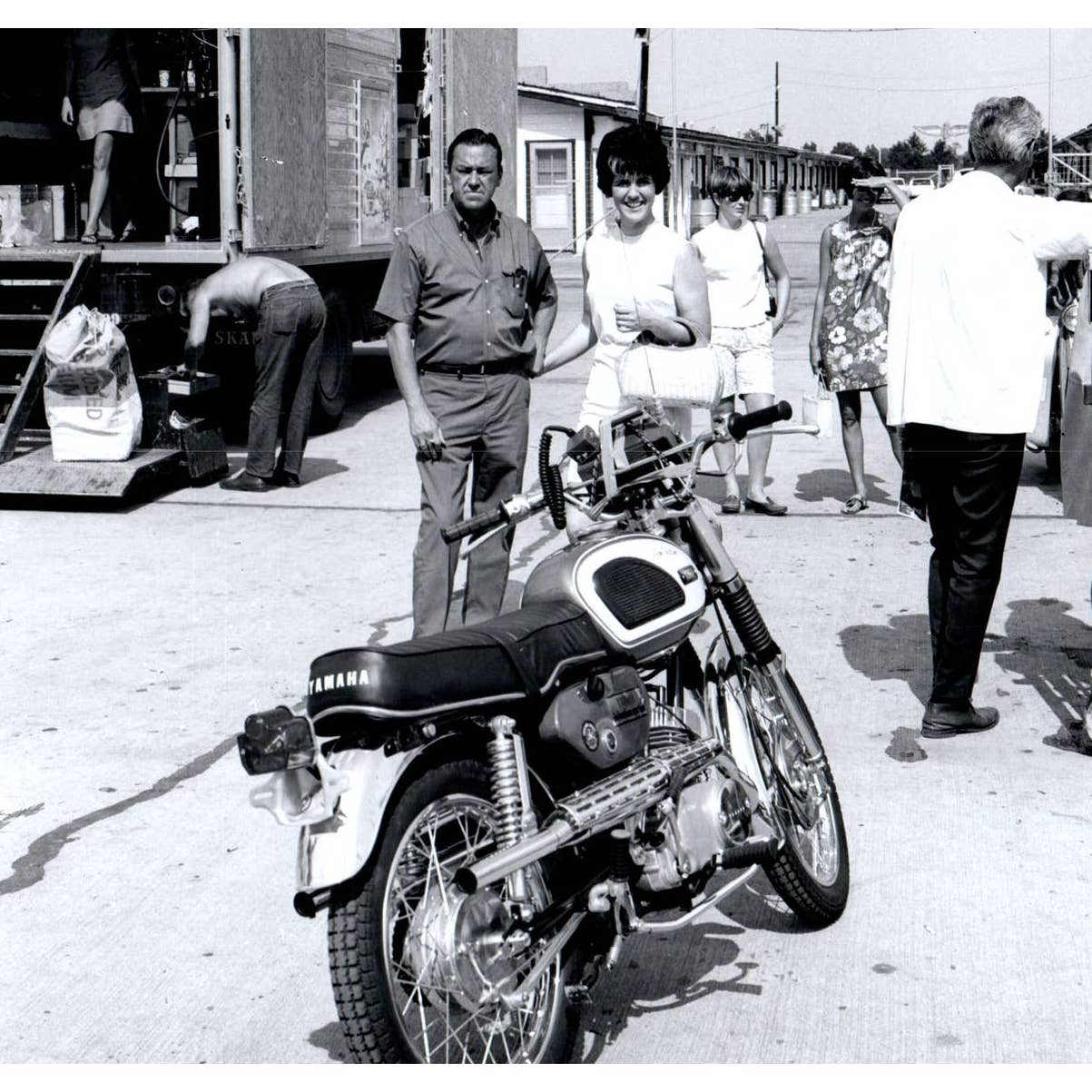 1950s Original Photograph Man and Woman with Yamaha Motorcycle 8x10" AC9